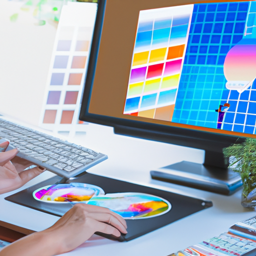 מעצב גרפי המשתמש במחשב ליצירת פלטת צבעים