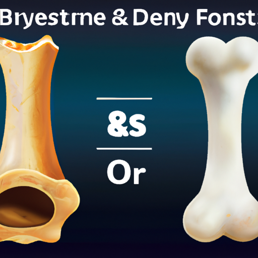 המחשה של עצם בריאה לעומת עצם אוסטאופורטית, המראה את ההבדל בצפיפות ובמבנה.