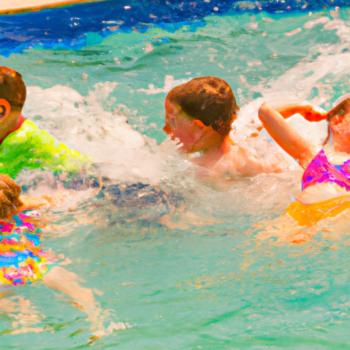 3. תמונה של ילדים משחקים בבריכה רדודה ומבוגרים נהנים משחייה בבריכה עמוקה.
